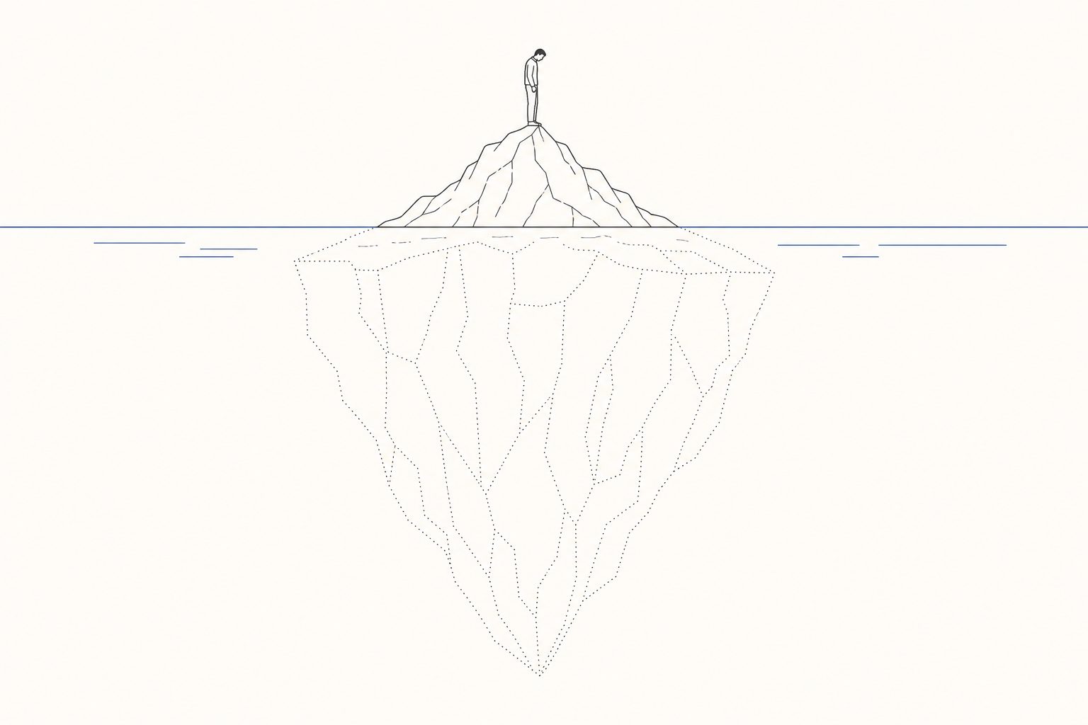 氷山の一角と水面下の本体を表す線画イラスト